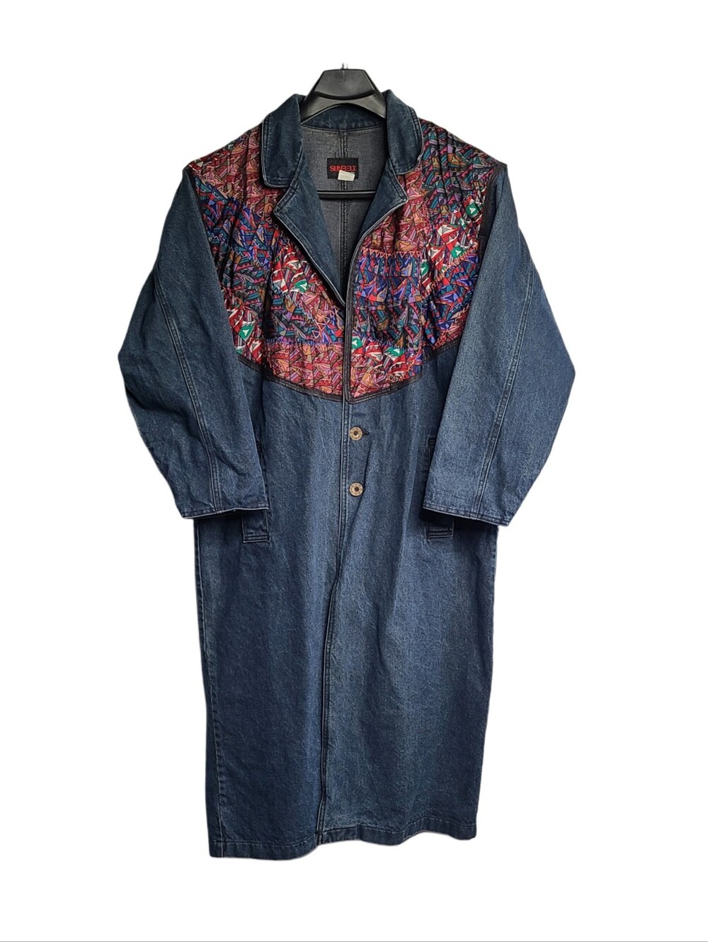 Vintage Sunbelt Denim Long Duster Southwest Aztec Western One Size Womens 80s